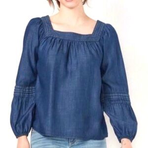 LC Lauren Conrad | Chambray Peasant Top w/ Bishop Sleeves (Love, Lauren)